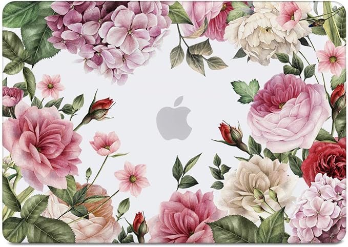 Batianda for MacBook Air 13 Inch Case 2020 2019 2018 A2337 A2179 A1932, Printing Clear Hard Shell Cover with Keyboard Cover & Screen Protector for New MacBook Air 13 Retina & Touch ID (Flower-White)