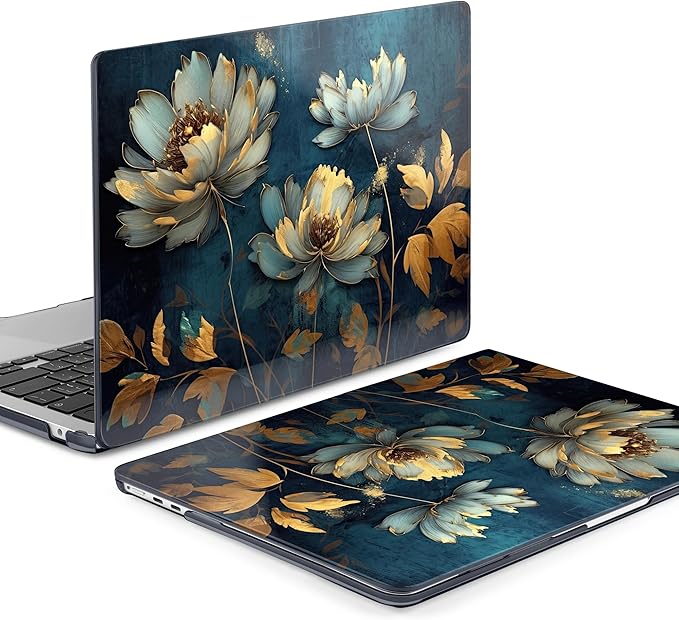 Batianda Premium Case for New MacBook Air 15 inch 2025 2024 2023 with M4 M3 M2 Chip, Designed Black Protective Plastic Hardshell & Keyboard Cover & Screen Protector, Blooming Flowers
