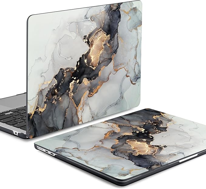 Batianda Premium Case for New MacBook Air 15 inch 2025 M4 2024 2023 with M3 M2 Chip Model A3114 A2941, Designed Protective Plastic Hardshell & Keyboard Cover & Screen Protector, Gold Fluid Art