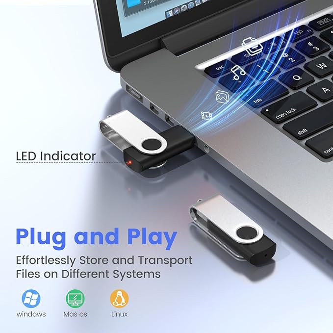 (Not 128GB) ABLAZE 128MB Flash Drive 10 Pack, USB 2.0 Memory Stick with Lanyards Swivel Thumb Drives Bulk 128MB Pendrive U Disk for Data Storage (Black)