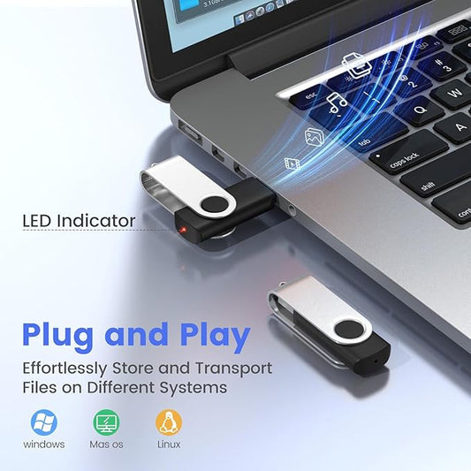 (Not 128GB) ABLAZE 128MB Flash Drive 10 Pack, USB 2.0 Memory Stick with Lanyards Swivel Thumb Drives Bulk 128MB Pendrive U Disk for Data Storage (Black)