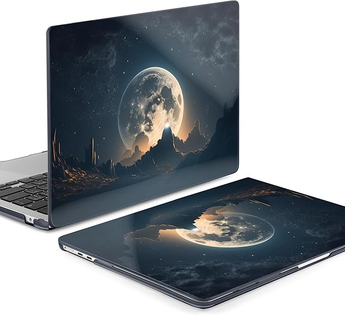 Batianda Premium Case for New MacBook Air 15 inch 2025 2024 2023 with M4 M3 M2 Chip, Designed Black Protective Plastic Hardshell & Keyboard Cover & Screen Protector, Moon in Sky