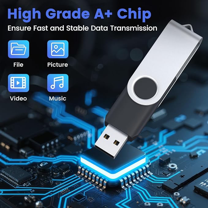 (Not 128GB) ABLAZE 128MB Flash Drive 10 Pack, USB 2.0 Memory Stick with Lanyards Swivel Thumb Drives Bulk 128MB Pendrive U Disk for Data Storage (Black)
