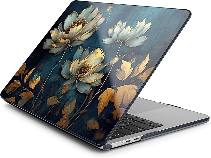 Batianda Premium Case for New MacBook Air 15 inch 2025 2024 2023 with M4 M3 M2 Chip, Designed Black Protective Plastic Hardshell & Keyboard Cover & Screen Protector, Blooming Flowers