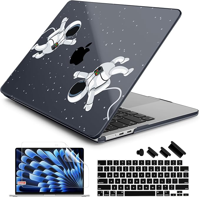 Batianda Premium Case for New MacBook Air 15 inch 2025 2024 2023 with M4 M3 M2 Chip, Designed Black Protective Plastic Hardshell & Keyboard Cover & Screen Protector, Cosmonaut