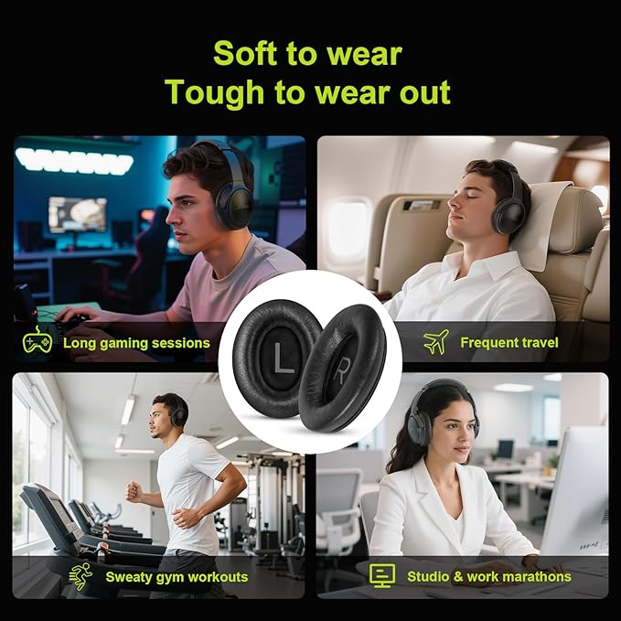Aurivor Replacement Ear-Pads Cushions for Bose QuietComfort 45 35 35ii (QC-45 QC-35 QC-35 ii), Genuine Lambskin Ear Covers Compatible with QuietComfort SE (QC SE)/ New QuietComfort Headphones (Black)