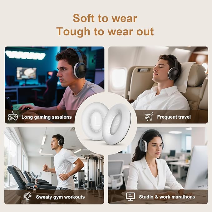 Aurivor Replacement Ear-Pads Cushions for Bose QuietComfort 45 35 35ii (QC-45 QC-35 QC-35 ii), Genuine Lambskin Ear Covers Compatible with QuietComfort SE (QC SE)/ New QuietComfort Headphones(White)