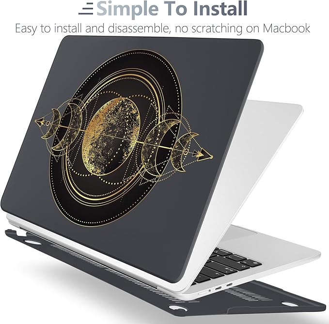 Batianda Premium Case for New MacBook Air 15 inch 2025 M4 2024 2023 with M3 M2 Chip Model A3114, Designed Black Protective Plastic Hardshell & Keyboard Cover & Screen Protector, Moon Magic