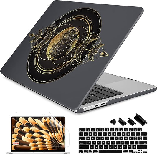 Batianda Premium Case for New MacBook Air 15 inch 2025 M4 2024 2023 with M3 M2 Chip Model A3114, Designed Black Protective Plastic Hardshell & Keyboard Cover & Screen Protector, Moon Magic