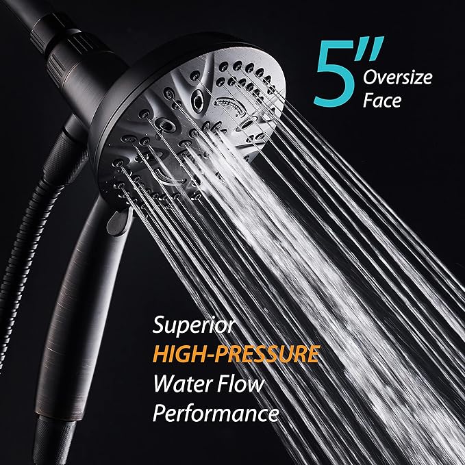 AquaDance New Magnetic Guidance Docking System - High-Pressure 8-setting Handheld Shower Head with Giant 5 inch Face, Magnetic Bracket, Extra-long 72 inch Stainless Steel Hose/ORB Finish
