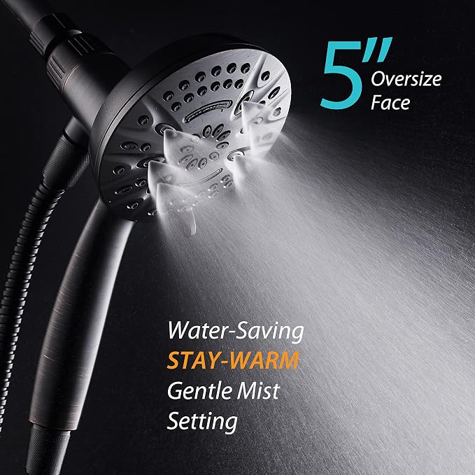 AquaDance New Magnetic Guidance Docking System - High-Pressure 8-setting Handheld Shower Head with Giant 5 inch Face, Magnetic Bracket, Extra-long 72 inch Stainless Steel Hose/ORB Finish
